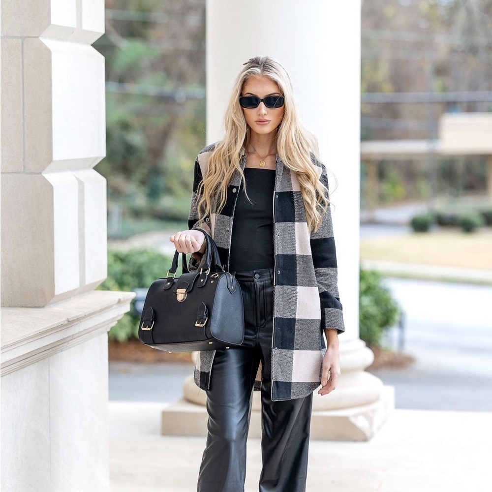 RD Style Women's Grey Black Buffalo Plaid Shacket- Size Medium